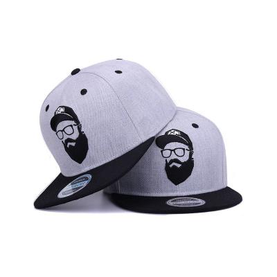 China COMMON Wholesale OEM Custom Men's Fashion High Quality Gray Cotton Embroidery Logo Sports Snapback 6 Panel Black Flat Brim Caps Hat for sale