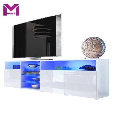 China New MDF High Glossy Modern High Gloss Board LED Light Glass TV Stand Furniture for sale