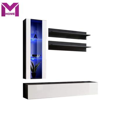 China High Glossy Led MDF Living Room Furniture TV Wall Unit Design With High Gloss Surface for sale