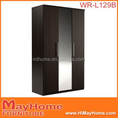 China 3doors walnut color wood 3 door wardrobe closet with mirror for sale