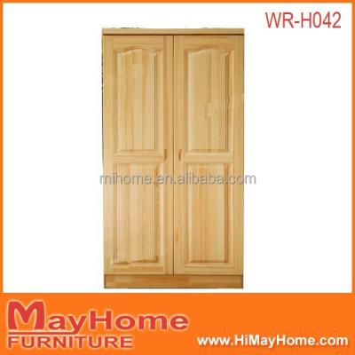 China Durable Wooden 2 Doors Solid Pine Wood Clothes Cabinet for sale