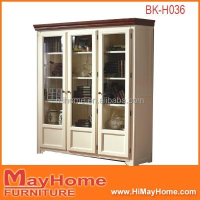 China Solid wood with glass door and white drawers wash bookcase for sale