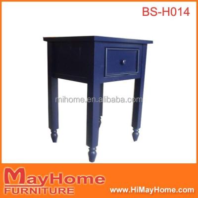 China Solid wood high legs 1 drawer dark blue pine wood nightstand for sale