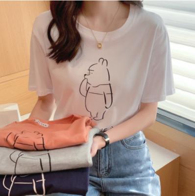 China QUICK DRY women's T-shirts with loose simple design student cartoon cotton sleeve shirt pullover short T-shirt women's small for sale