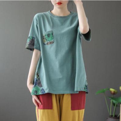 China Art Nouveau 2022 Summer QUICK DRY Short Sleeve T-shirt Round Collar Women's Large Print T-shirt Loose Top for sale