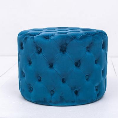 China Whole Modular Hot Sale Cheap Modern Upholstery Stool Blue Tufted Round Pouf Ottoman Chair for sale