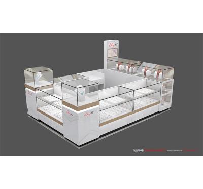 China Environment Friendly Jewelry Mall Display Kiosk Showcase/Jewelry Shop Counter Customized Design For Sale for sale