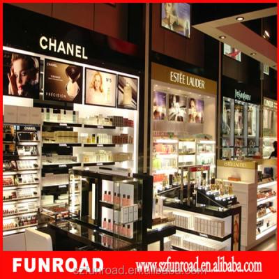 China Mall or retail store with modern glass shelves shop counter design cosmetic display showcase for beauty cosmetic display kiosk for sale