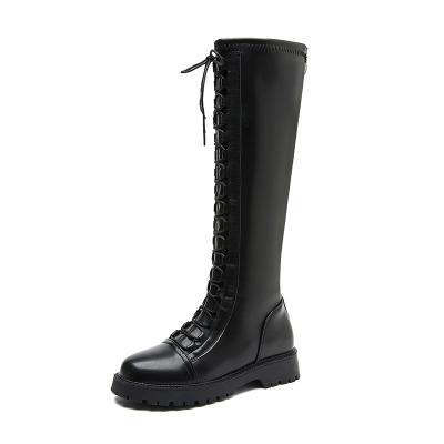 China British Style New Style Waterproof Big Size Tube Thick-soled Flat Bottom Stretch Long Over-the-Knee Boots for sale