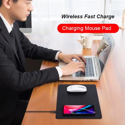 China CN-MP02 PU Leather Mouse Pad Qi Wireless Charging Pad for iPhone X Mouse Pad Wireless Charger for sale