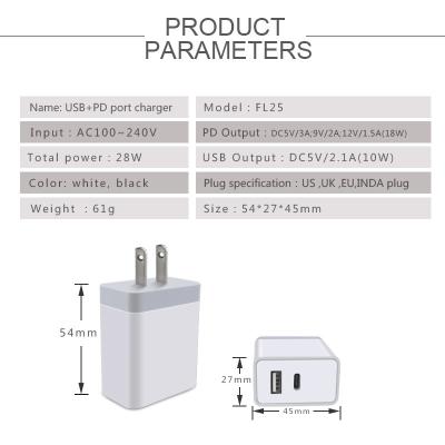 China 28W PD TRAVEL CHARGER TYPE-C +USB FAST CHRGER for Macbook compatible with HUAWEI QUICK CHARGE QC3.0/QC2.0 UK EU US IN for sale