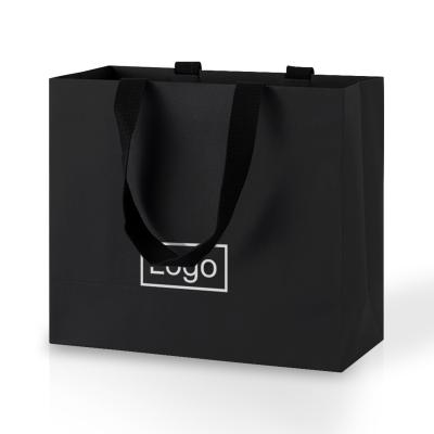 China Lipack Paper Shopping Bag 38X12X30cm Biodegradable Black Waterproof Paper Bag Durable for sale