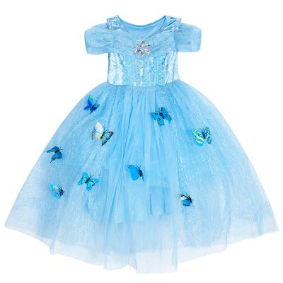 China Breathable Butterfly princess dress Wholesale Short-sleeved Frozen Elsa Dress Performance Clothing Butterfly Saree for sale