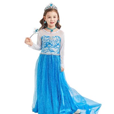 China Breathable Princess Elsa Dress Wholesale Performance Clothes Frozen New Elsa Princess Dress Long-Sleeved Saree for sale