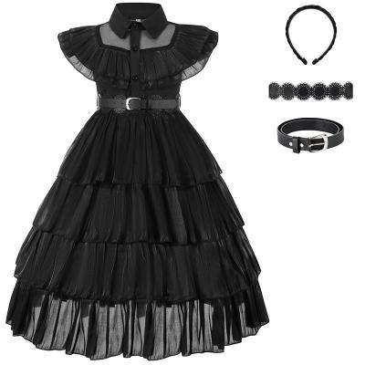 China Gothic High Quality Kids Black Wednesday Addams dress princess dress costume Polyester Gothic Party Luxury Dress with Accessories 2-14T for sale