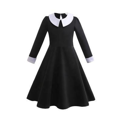 China Anti-wrinkle Addams Family Child's Wednesday Addams Costume Long Sleeve Wednesday Addams Black Dress for Party Carnival Halloween Costumes for sale