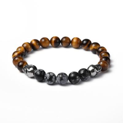 China Stainless Steel Wholesale Skull Jewelry Fashion Tiger Eye Bead Wrap Natural Stone Bracelet for sale