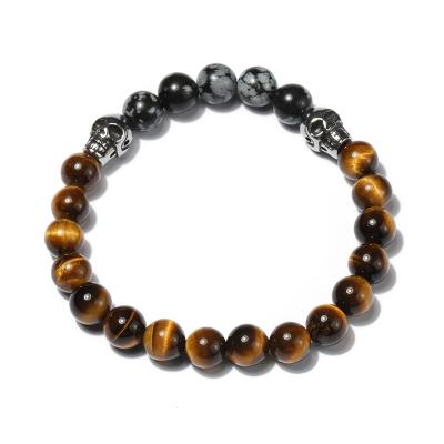 China Stainless Steel Skull Jewelry Fashion Jewelry Natural Tiger Eye Bead Wrap Natural Stone Bracelet for sale