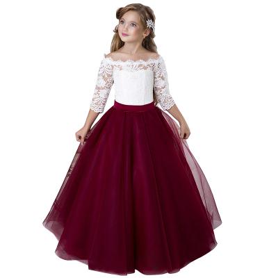 China Breathable Formal And Elegant Long Sleeves Off The Shoulder Lace Kids Girl Dresses A Line for sale