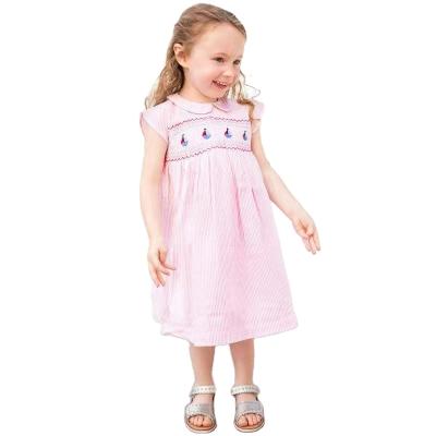 China 2021 Fashion Cartoon Sailboat Pattern Breathable Sleeveless Striped Princess Girls Smock Dresses for sale