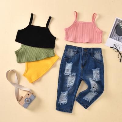 China Other High Quality Sleeveless Tops And Pants Children Girl Two Pieces Of Clothes Set for sale