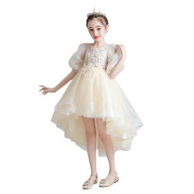 China 2022 New Champagne Kids Lace Beautiful Flower Short Girl's Long Sleeve Wedding Dresses for sale