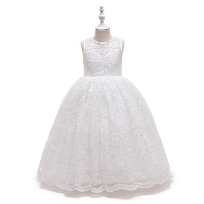 China Hot Selling White Sleeveless Yarn Bow Long Tail Bridesmaid Net Dress for sale