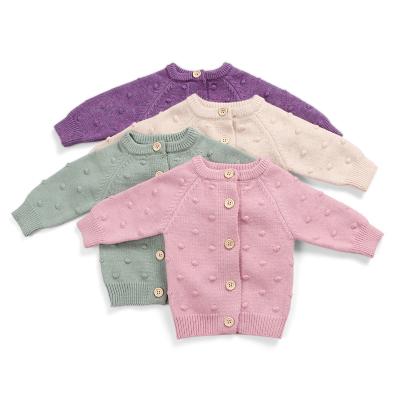 China 2021 Autumn New Pure Color Cotton Breathable Long Sleeve Single Breasted Kids Girl Sweater for sale