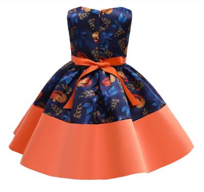 China Breathable New Design Bow Decoration And Pumpkin Print Sleeveless Girls Dresses Boutique for sale