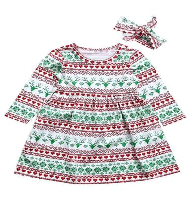 China Breathable 2021 New Christmas Tree Snowflake Print Long Sleeve Kids Girl Dress for sale