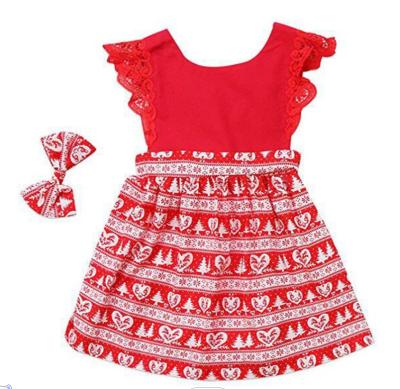 China Breathable 2021 Christmas Cotton Printing Lace Up Sleeveless Round Neck Kids Girl Dress for sale