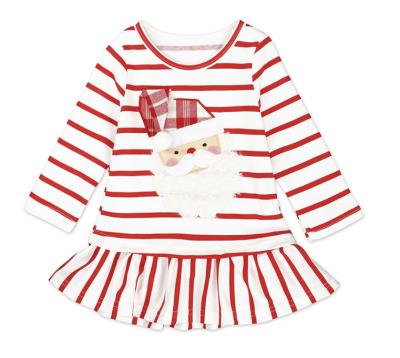 China Fashion New Christmas Breathable Red Stripe Printing Long Sleeve Kids Girl Dress for sale