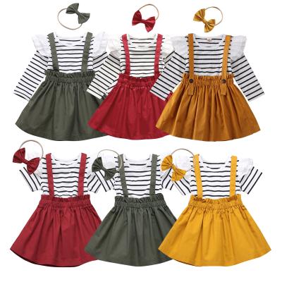 China Casual High Quality Stripe Long Sleeve Tops And Suspender Skirt Kids Girls Designer Best Clothes Sets for sale