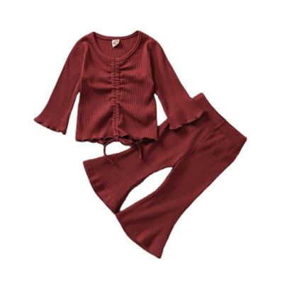 China 2021 Autumn Solid Color Long Sleeve Casual Top And Pants Kids Girl Clothes Set 2 Pieces for sale