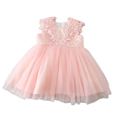 China 2021 High Quality Career Fashion Pink Cute Sleeveless Silk Lace Baby Dresses for sale