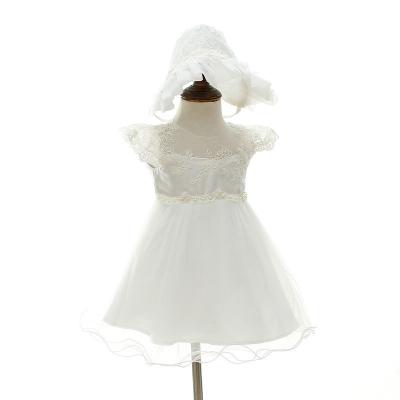 China Breathable High Quality White Lace Shorts Sleeve With Hat Baby Girl Birthday Baptism Dress for sale