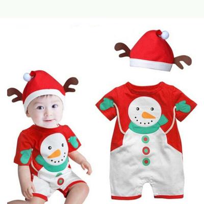 China 2021 Summer Christmas Casual Embroidery Printed Short Sleeve With Hat Baby Romper for sale