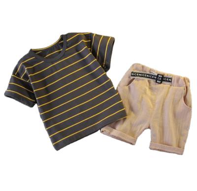 China Fashion Casual Casual Stripe Short Sleeve T-Shirt And Shorts Kids Boy Clothes Set for sale