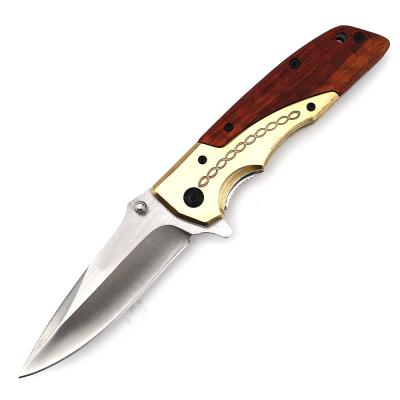 China Manufacture Products Durable Gold Wood Handle Hunting Folding Survival Camping Handmade Pocket Knife for sale