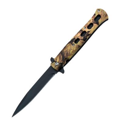 China Open Slide Camping Products Camouflage Printed Handle Folding Tactical Military Outdoor Stiletto Knife for sale