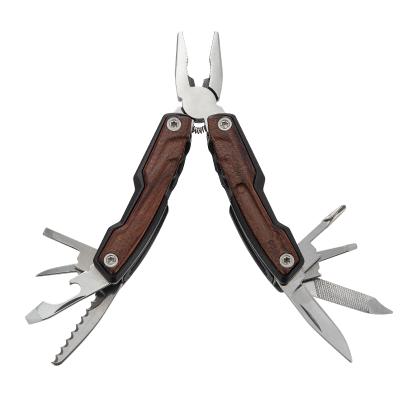 China Small Size With Folding Knockout Pocket Camping Wooden Handle Small Multi Functional Tool Cutting Pliers With Wood Handle for sale