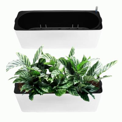 China Wholesale Minimalist Style Hot Sale Modern White Rectangular Green Plant Green Plant Plastic Flower Pots Garden Nursery Balcony Home Decoration for sale