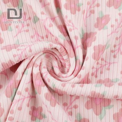 China Bulk Sale Elastic Memory Brushed Knit Polyester Spandex Printed Ribbed Fabric for sale