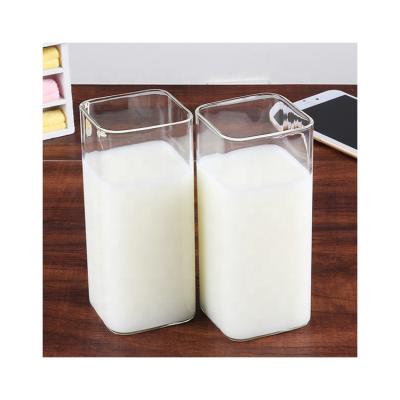 China Modern Square Shaped Glass Mug Without Handles Clear Glass Milk Cups Juice Tea Cups for sale