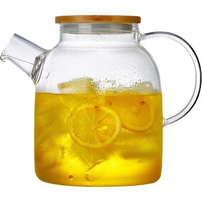 China 2L Water Pot Viable Glass Water Jug With Stainless Steel Lid Carafe With Comfortable Long Handle Glass Water Kettle for sale