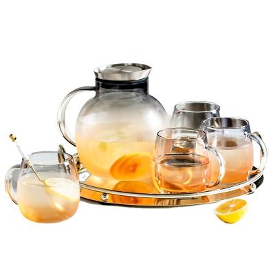 China Sustainable High Quality Modern Fashion Anti-scald Jug Lid Water Pot Set Glass Jug for sale