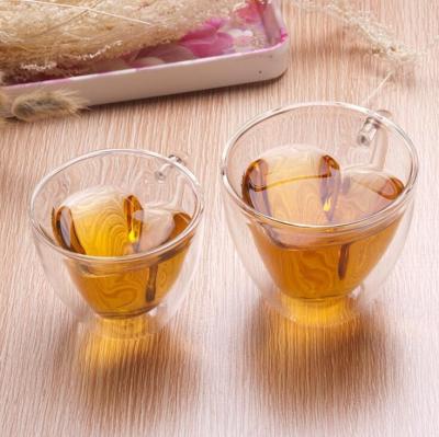 China Gift O351 Clear Creative Viable Double Wall Tea Glasses Loving Transparent Glass Coffee Mug Heart Shaped Mug for sale