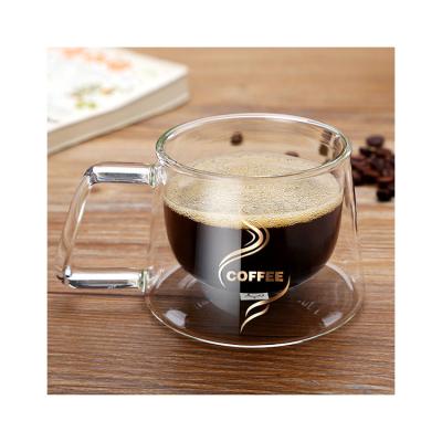 China Modern Double-Wall Glass Coffee Mug With Handle High Borosilicate Glass Mug for sale