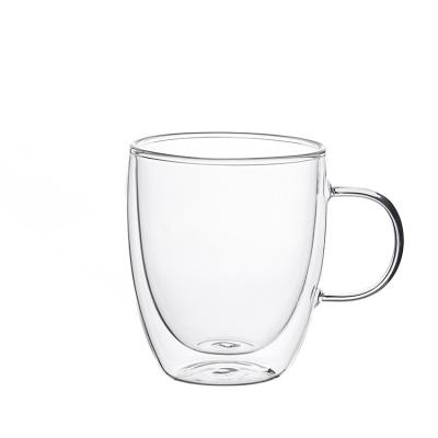 China Modern Durable High Borosilicate Coffee Mug Double Wall Glass Cup Handles for sale