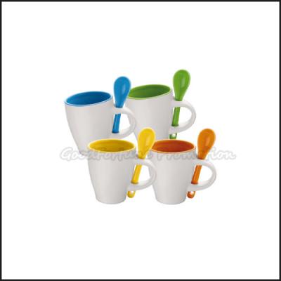 China Promotional Mug And Cup Coloured Two Tone Ceramic Mugs With Spoon for sale